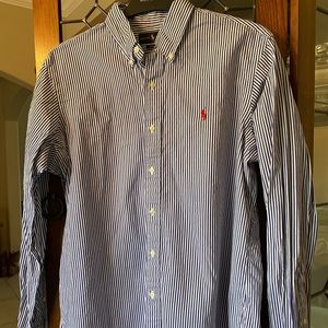 Ralph Lauren Dress Shirt - blue and white striped - size large